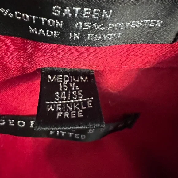 Geoffrey Beene Fitted Sateen Red Shirt size Medium 15.5" 34/35 sleeve - Picture 3 of 4
